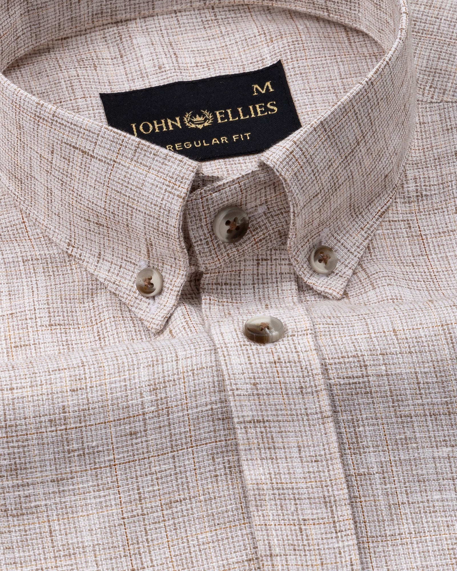 Aence Brown Check Button Down Linen Shirt - John Ellies