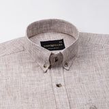 Aence Brown Check Button Down Linen Shirt - John Ellies