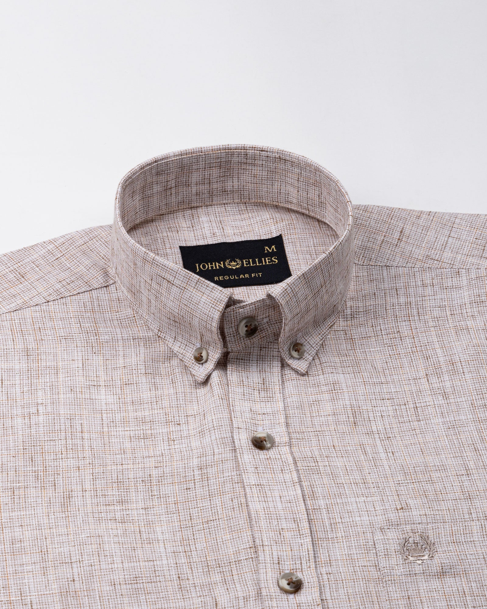 Aence Brown Check Button Down Linen Shirt - John Ellies