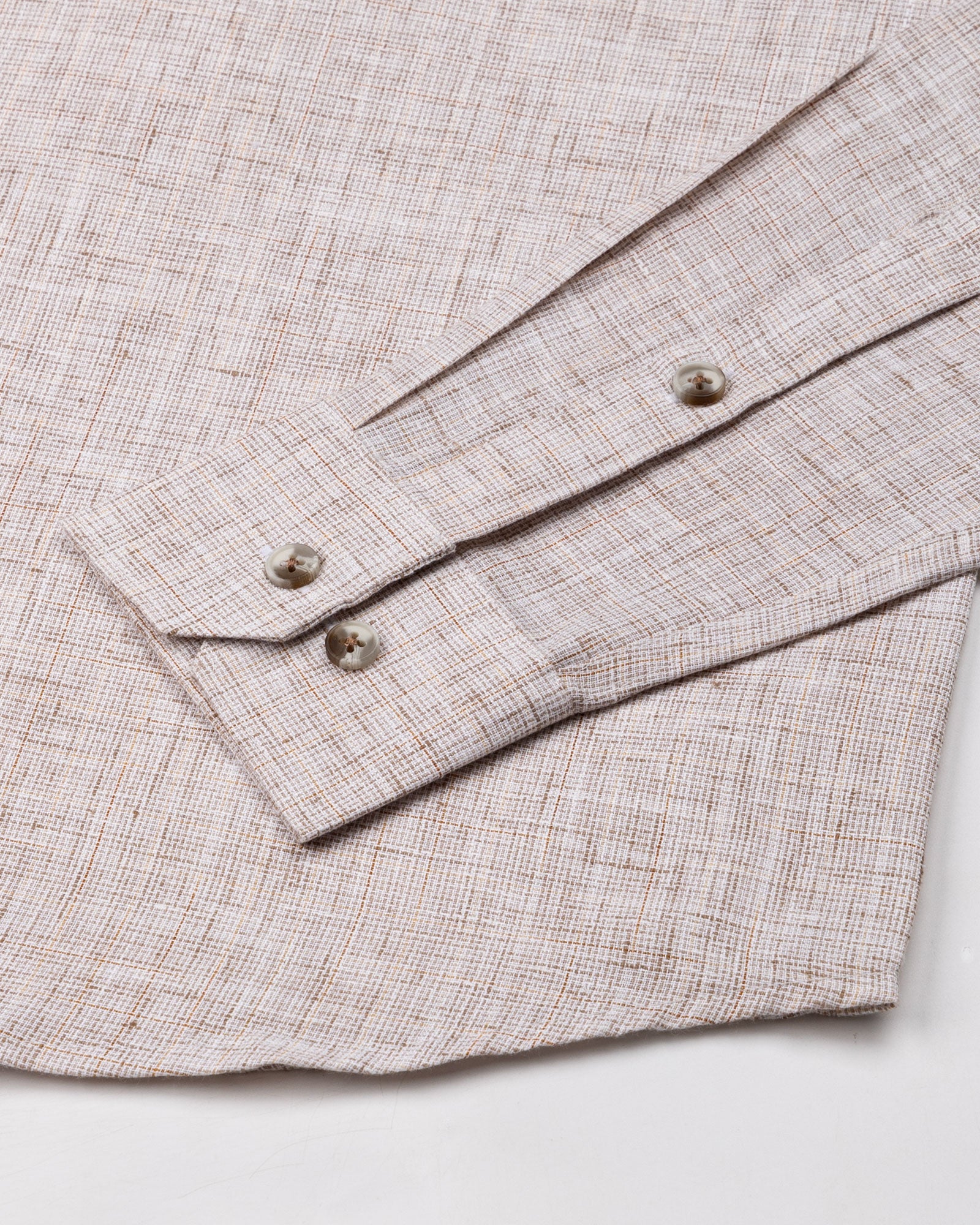 Aence Brown Check Button Down Linen Shirt - John Ellies
