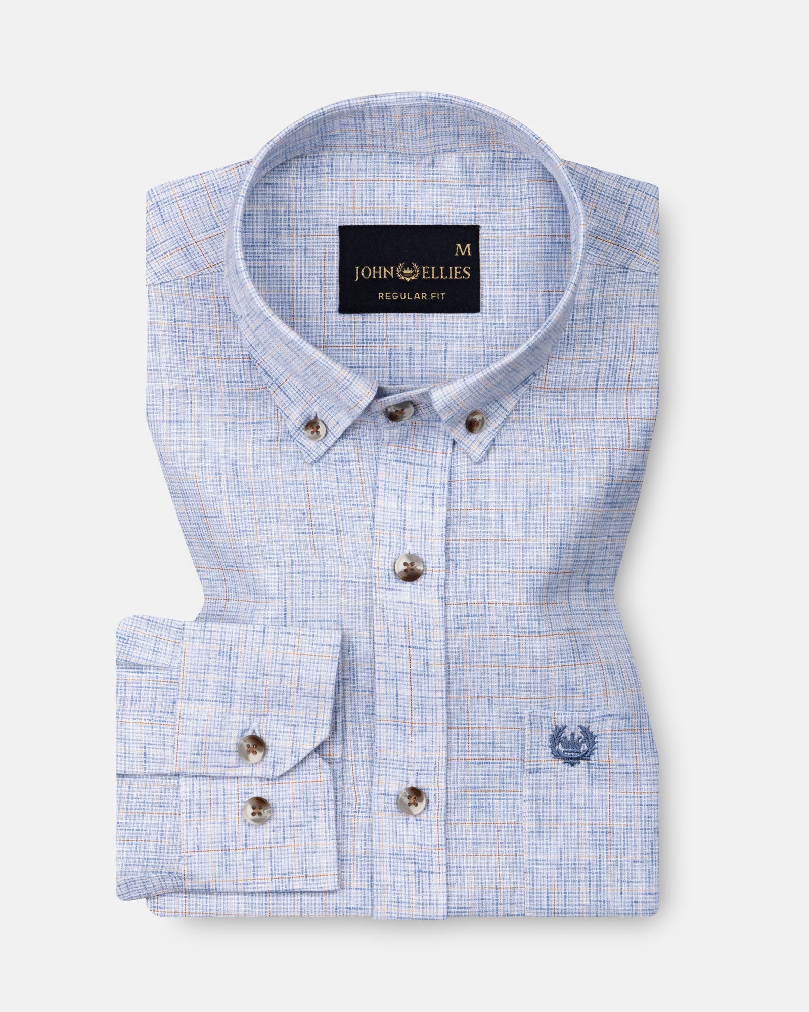 Aence Blue Check Button Down Linen Shirt - John Ellies