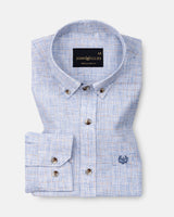 Aence Blue Check Button Down Linen Shirt