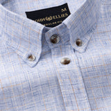 Aence Blue Check Button Down Linen Shirt - John Ellies