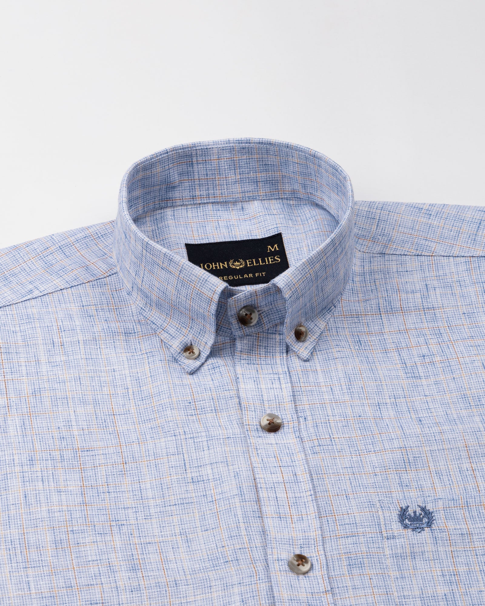 Aence Blue Check Button Down Linen Shirt - John Ellies