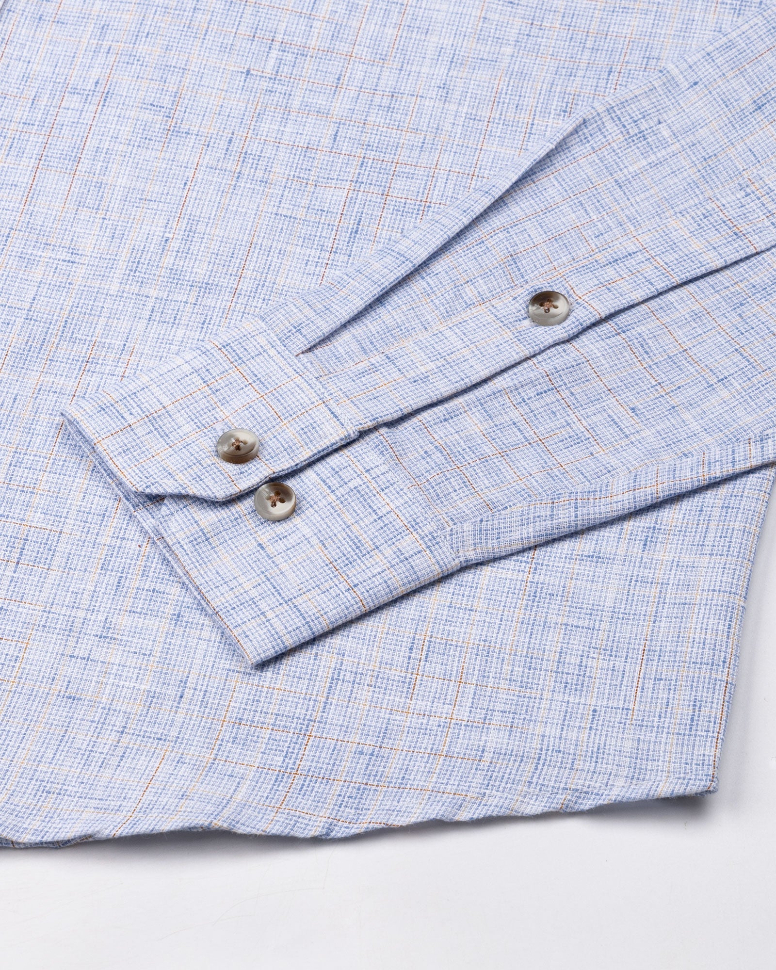 Aence Blue Check Button Down Linen Shirt - John Ellies