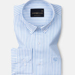 Nefrio Sky Blue Stripe Button Down Oxford Cotton Shirt - John Ellies