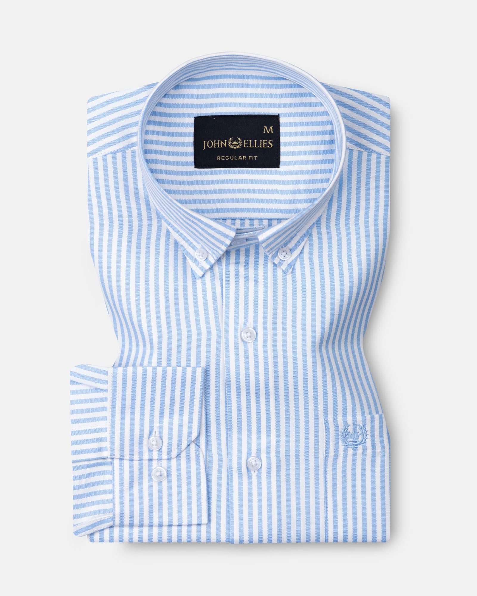 Nefrio Sky Blue Stripe Button Down Oxford Cotton Shirt - John Ellies