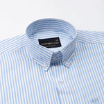 Nefrio Sky Blue Stripe Button Down Oxford Cotton Shirt - John Ellies