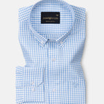 Nefrio Sky Blue Check Button Down Oxford Cotton Shirt - John Ellies