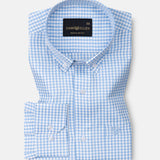 Nefrio Sky Blue Check Button Down Oxford Cotton Shirt - John Ellies