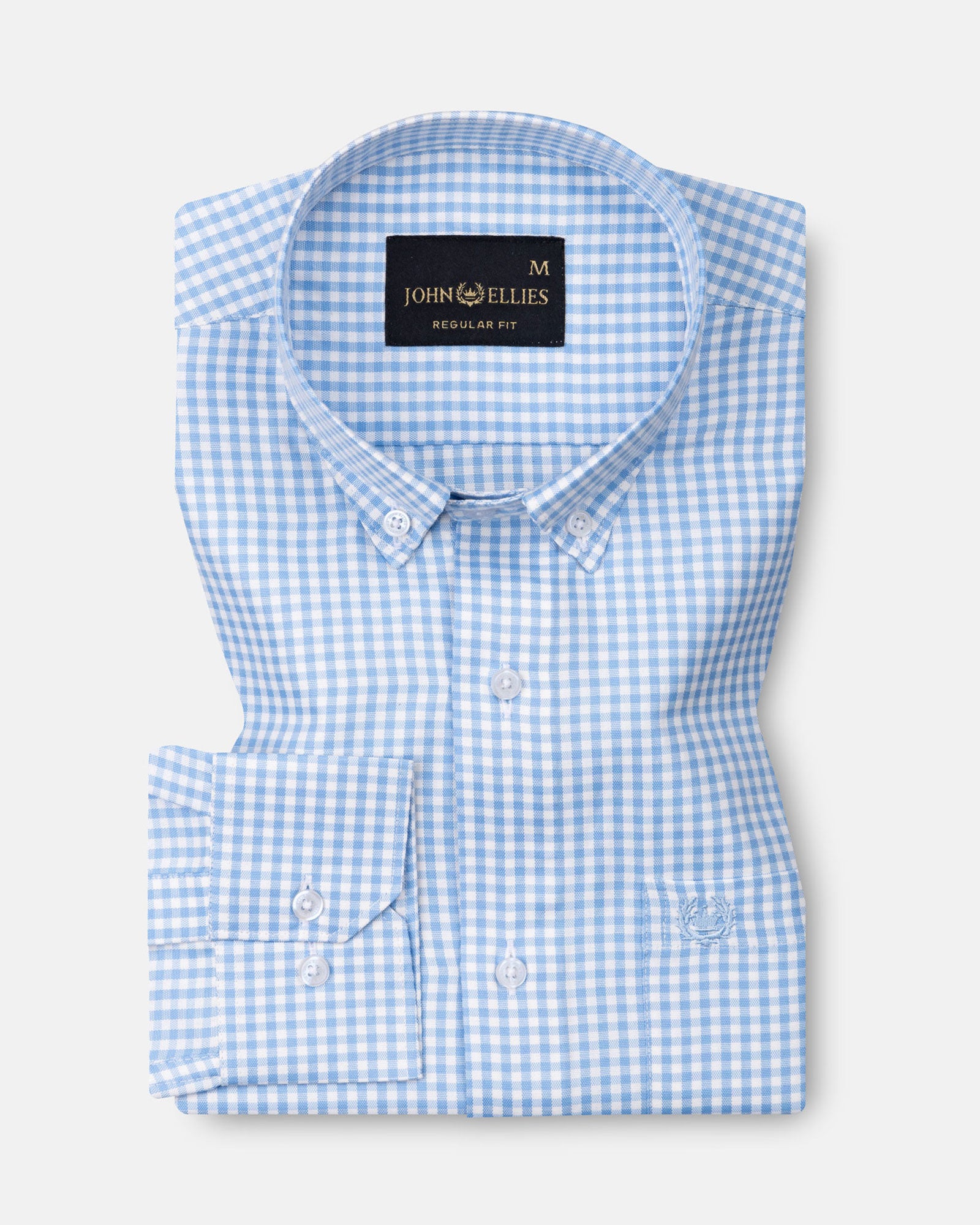 Nefrio Sky Blue Check Button Down Oxford Cotton Shirt - John Ellies