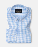 Nefrio Sky Blue Check Button Down Oxford Cotton Shirt
