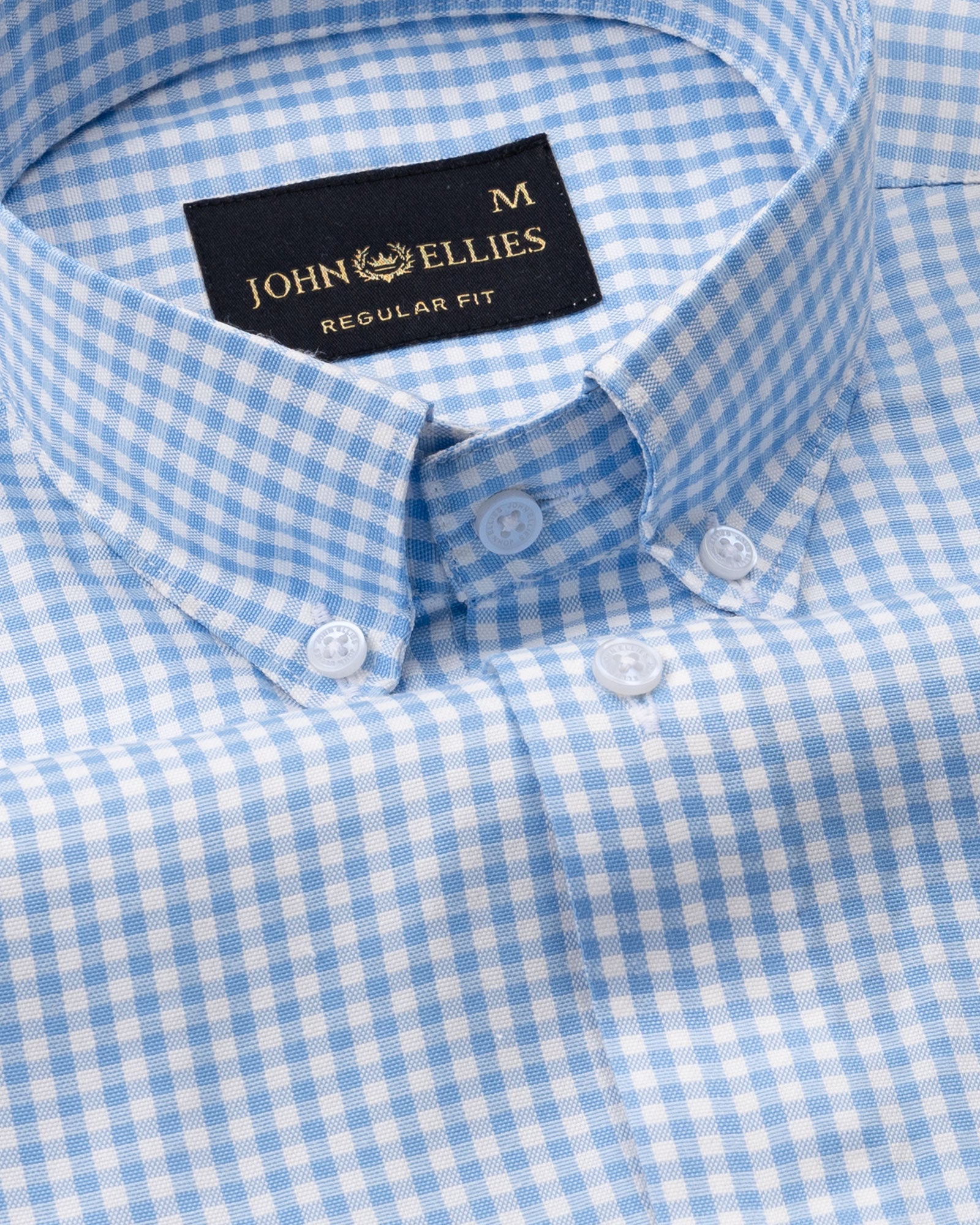 Nefrio Sky Blue Check Button Down Oxford Cotton Shirt - John Ellies