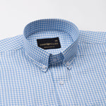 Nefrio Sky Blue Check Button Down Oxford Cotton Shirt - John Ellies