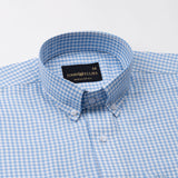 Nefrio Sky Blue Check Button Down Oxford Cotton Shirt - John Ellies