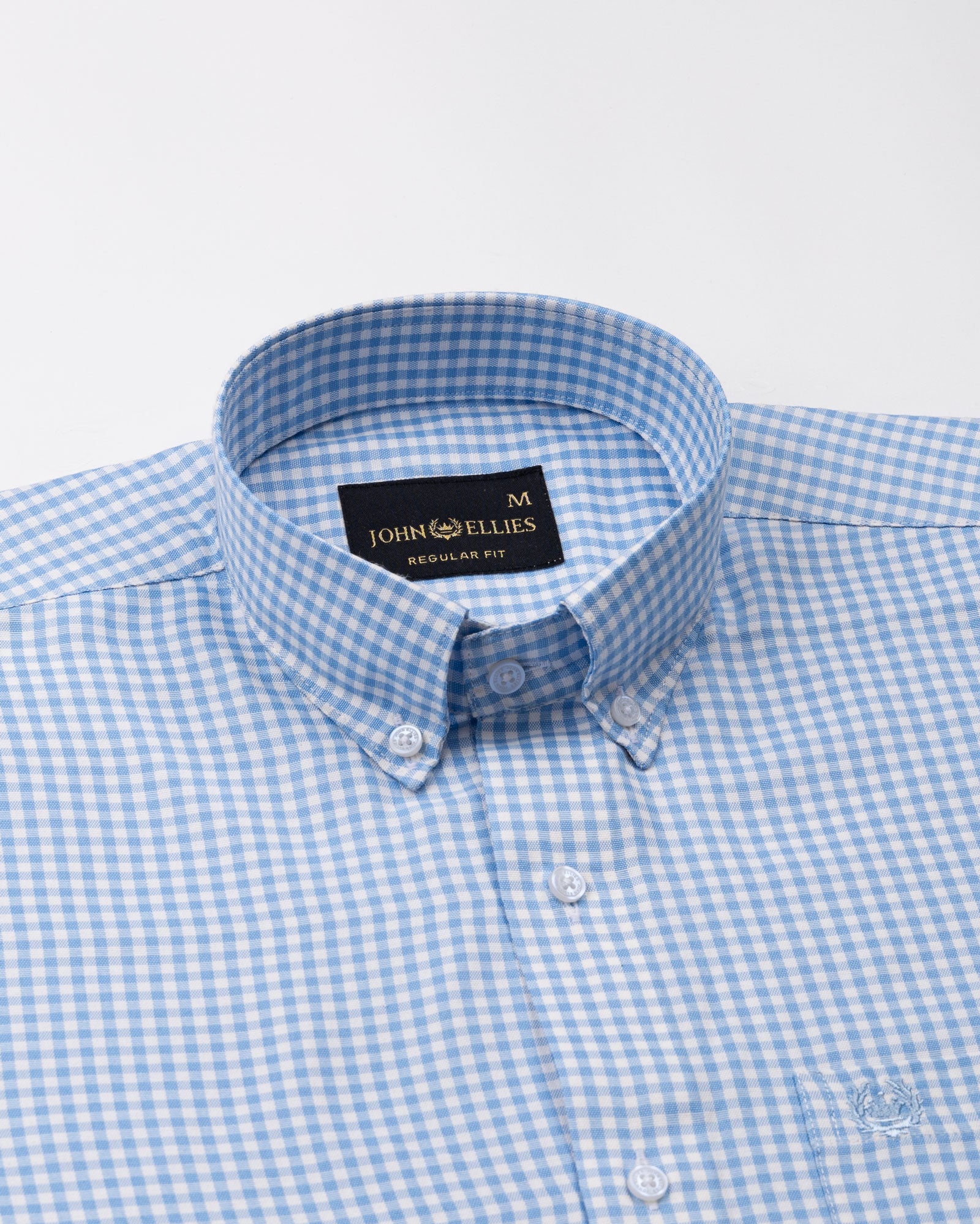 Nefrio Sky Blue Check Button Down Oxford Cotton Shirt - John Ellies