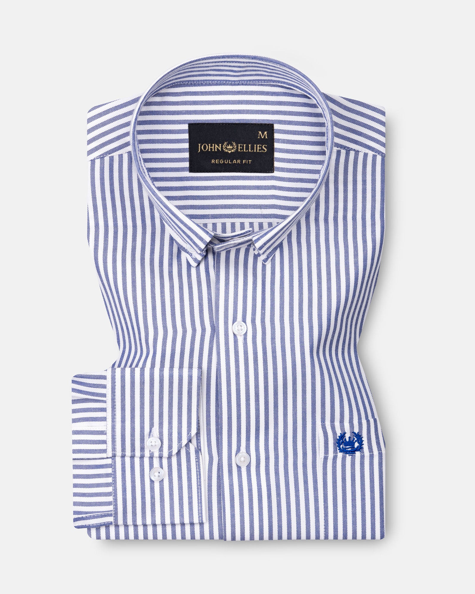 Nefrio Navy Blue Stripe Button Down Oxford Cotton Shirt - John Ellies
