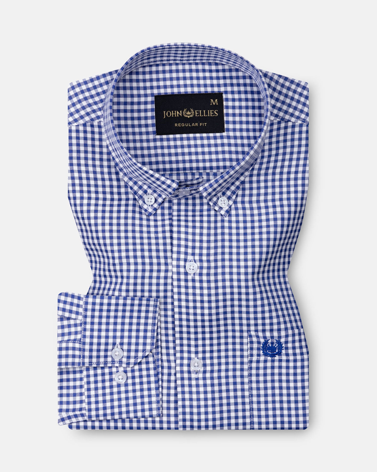 Nefrio Blue Check Button Down Oxford Cotton Shirt - John Ellies