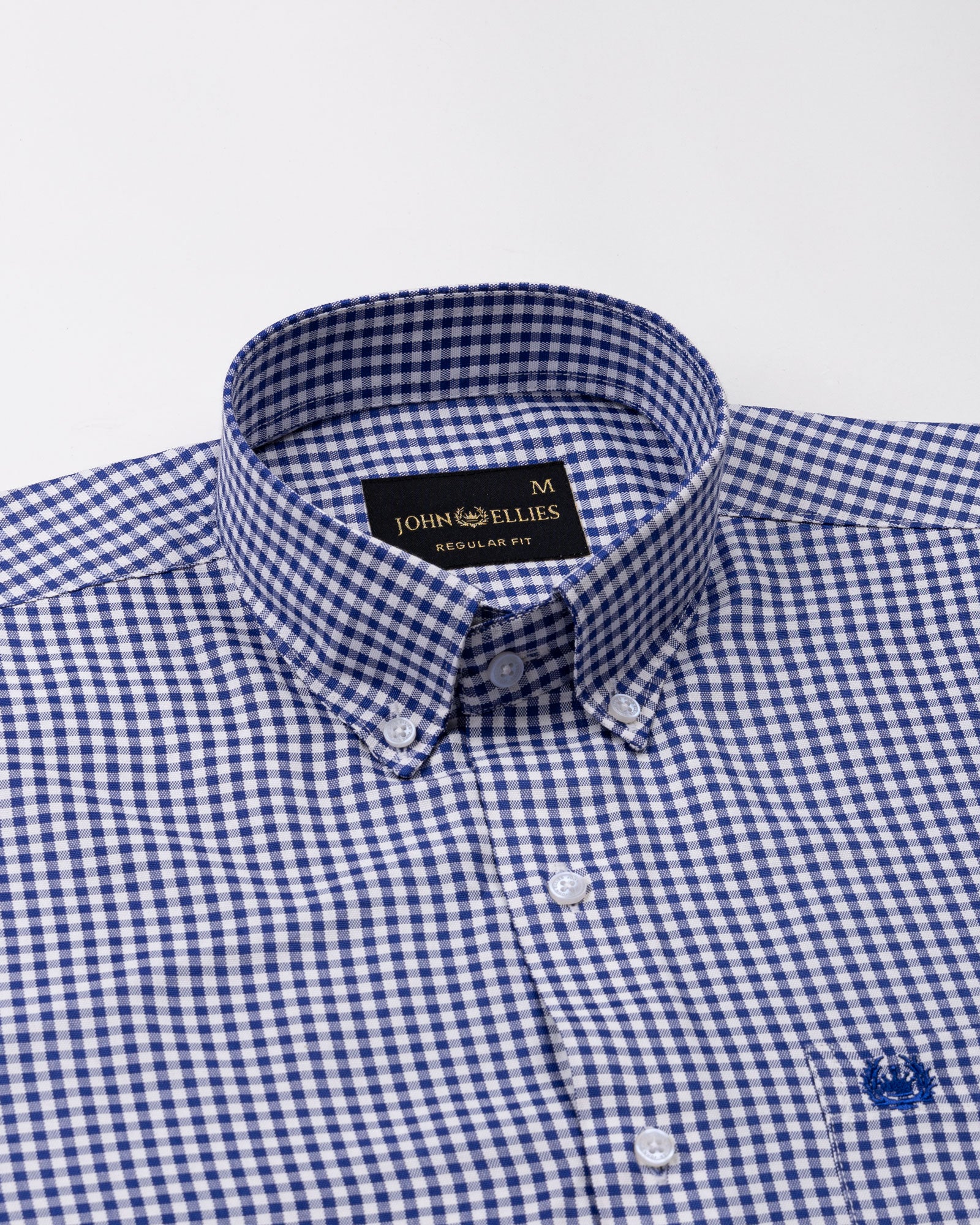 Nefrio Blue Check Button Down Oxford Cotton Shirt - John Ellies