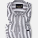 Nefrio Grey Stripe Button Down Oxford Cotton Shirt - John Ellies