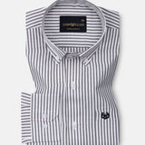 Nefrio Grey Stripe Button Down Oxford Cotton Shirt - John Ellies