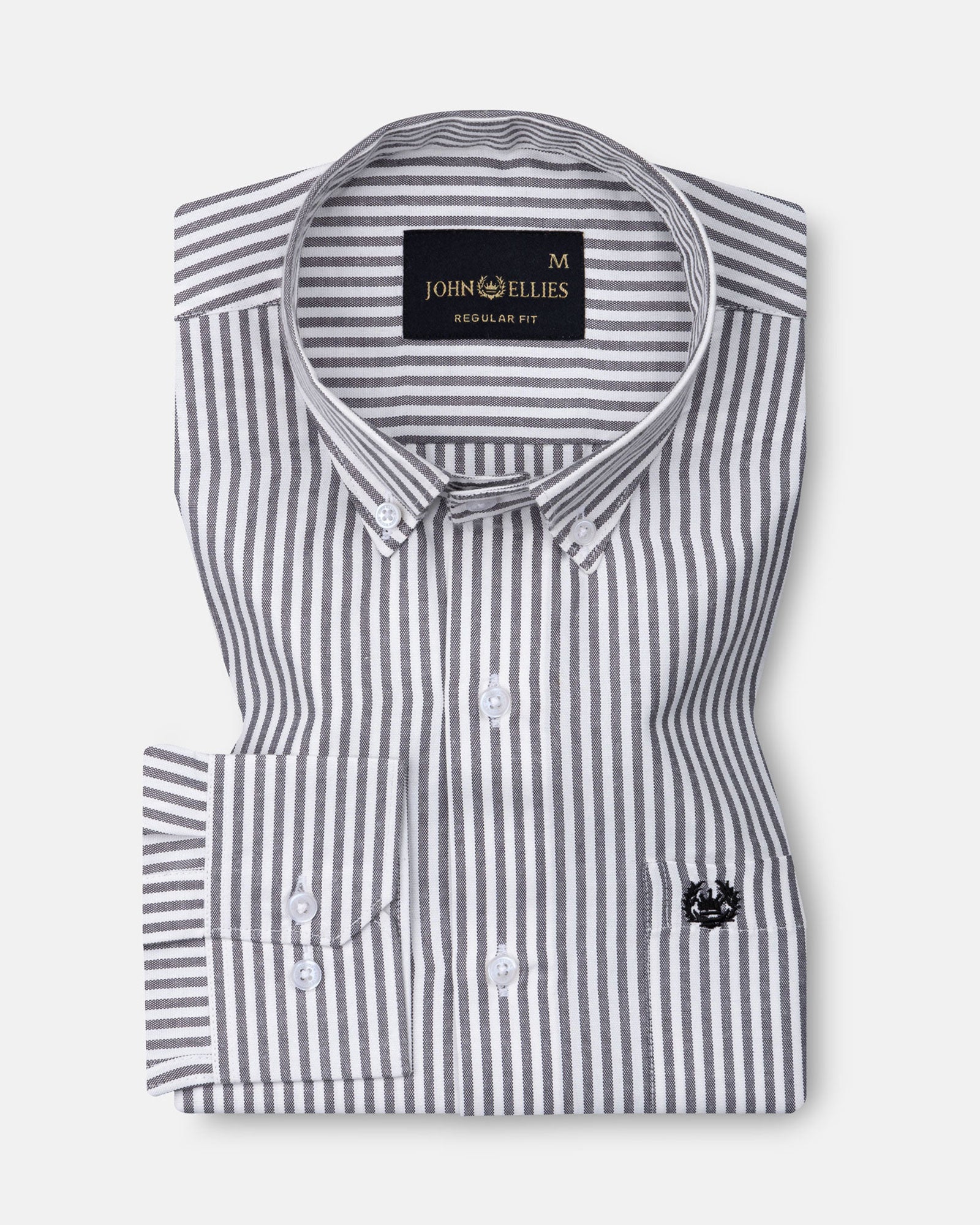 Nefrio Grey Stripe Button Down Oxford Cotton Shirt - John Ellies