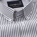 Nefrio Grey Stripe Button Down Oxford Cotton Shirt - John Ellies