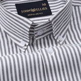 Nefrio Grey Stripe Button Down Oxford Cotton Shirt - John Ellies