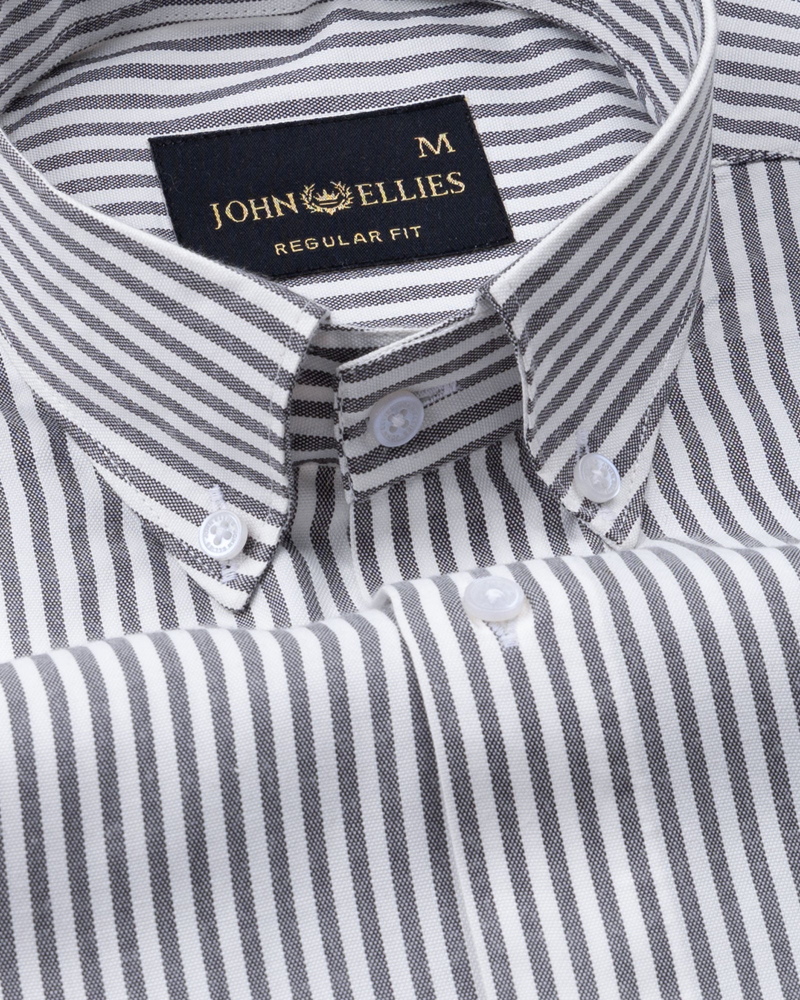 Nefrio Grey Stripe Button Down Oxford Cotton Shirt - John Ellies