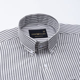 Nefrio Grey Stripe Button Down Oxford Cotton Shirt - John Ellies