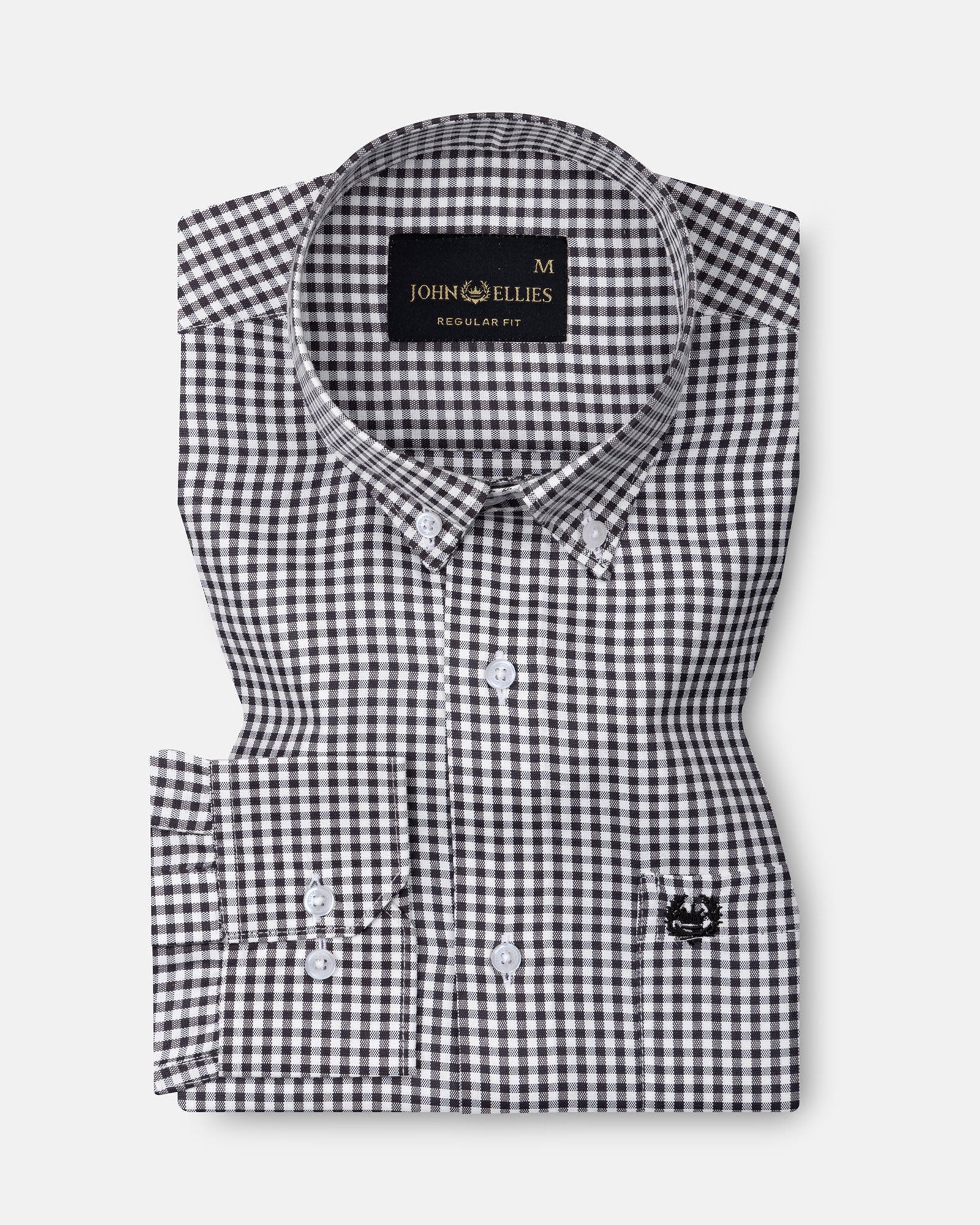 Nefrio Black Check Button Down Oxford Cotton Shirt - John Ellies