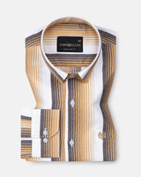 Bermen Beige Stripes Cotton Shirt