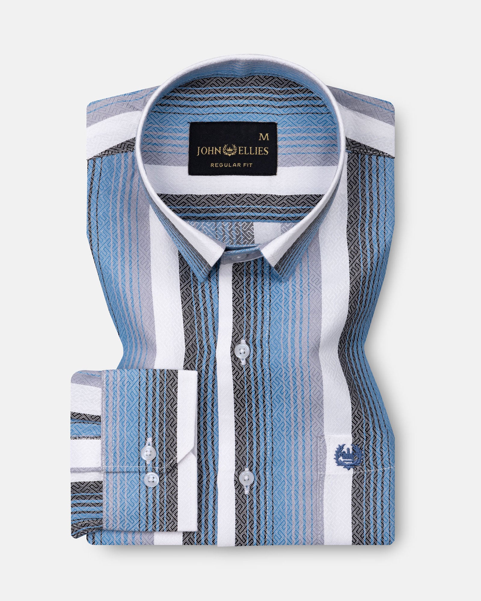 Bermen Grey And Sky Blue Stripes Cotton Shirt - John Ellies