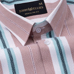 Bermen Salmon Pink Stripes Cotton Shirt - John Ellies