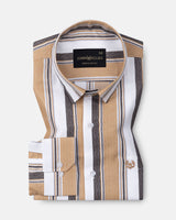 Bermen Brown Stripes Cotton Shirt