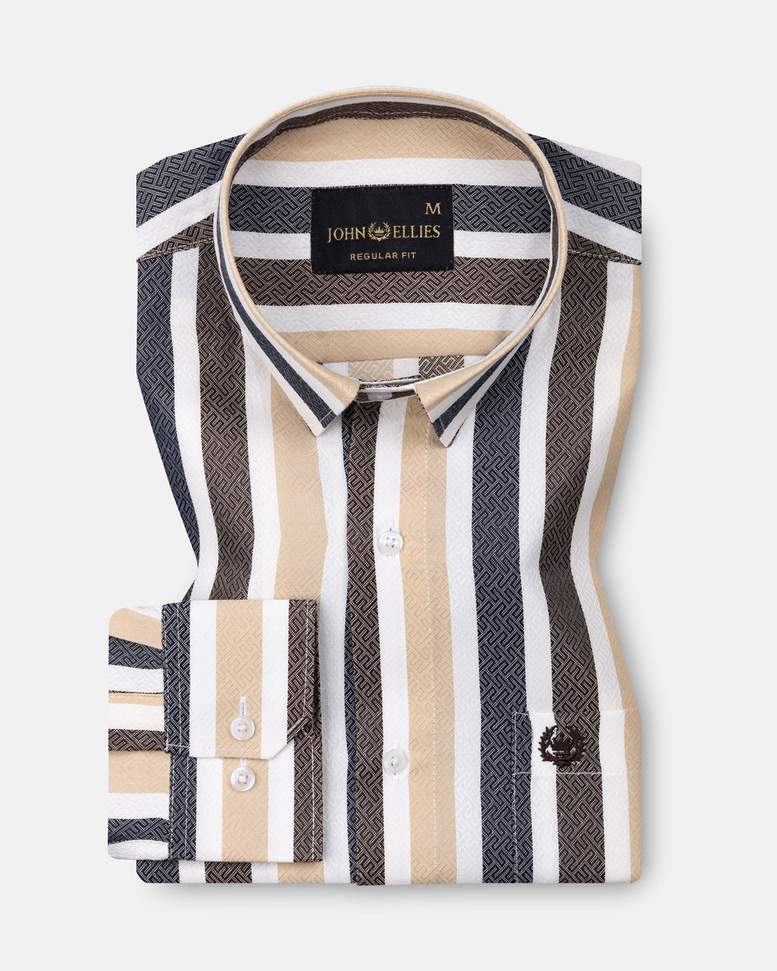 Bermen Brown & Navy Blue Stripes Cotton Shirt - John Ellies