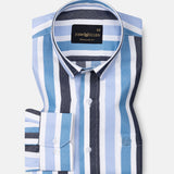 Bermen Sky Blue & Teal Stripes Cotton Shirt - John Ellies
