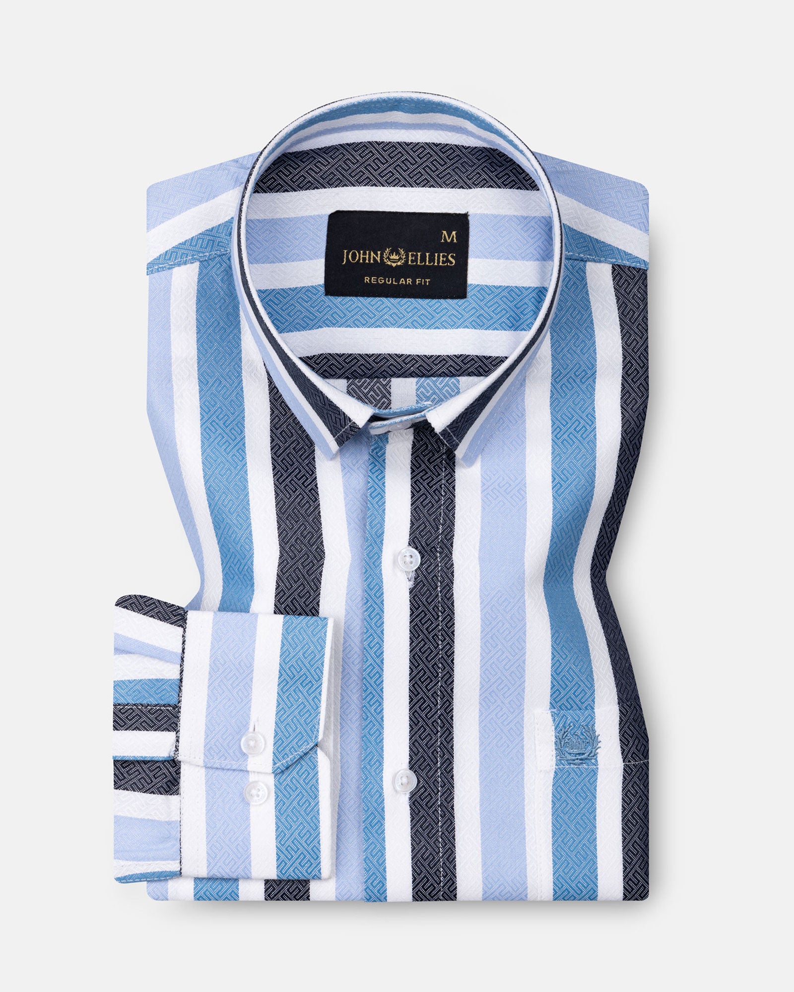Bermen Sky Blue & Teal Stripes Cotton Shirt - John Ellies