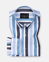 Bermen Sky Blue & Teal Stripes Cotton Shirt