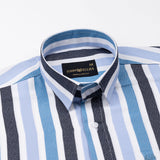 Bermen Sky Blue & Teal Stripes Cotton Shirt - John Ellies