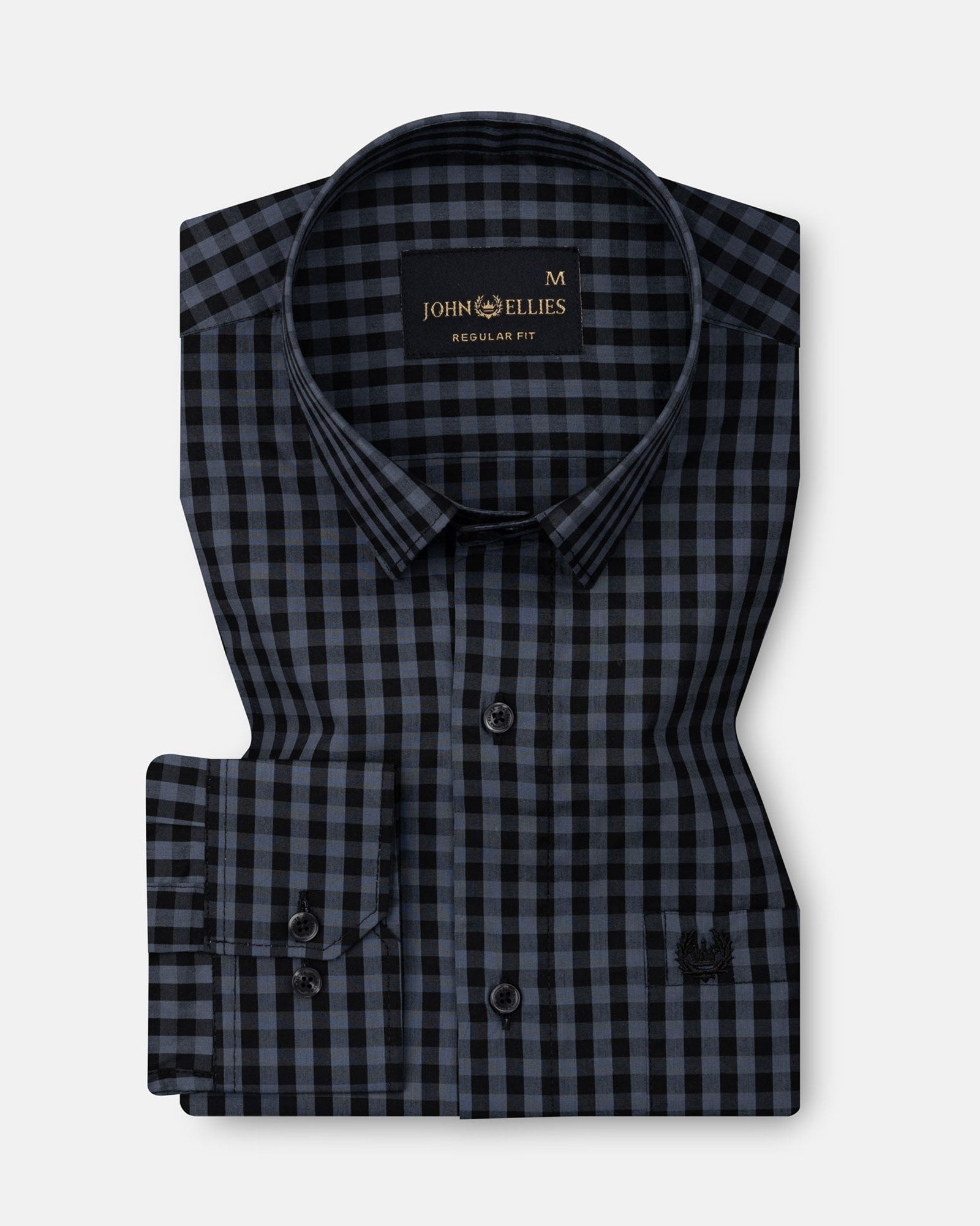 Herens Grey & Black Gingham Check Cotton Shirt - John Ellies