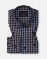 Herens Grey & Brown Gingham Check Cotton Shirt