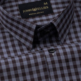 Herens Grey & Brown Gingham Check Cotton Shirt - John Ellies