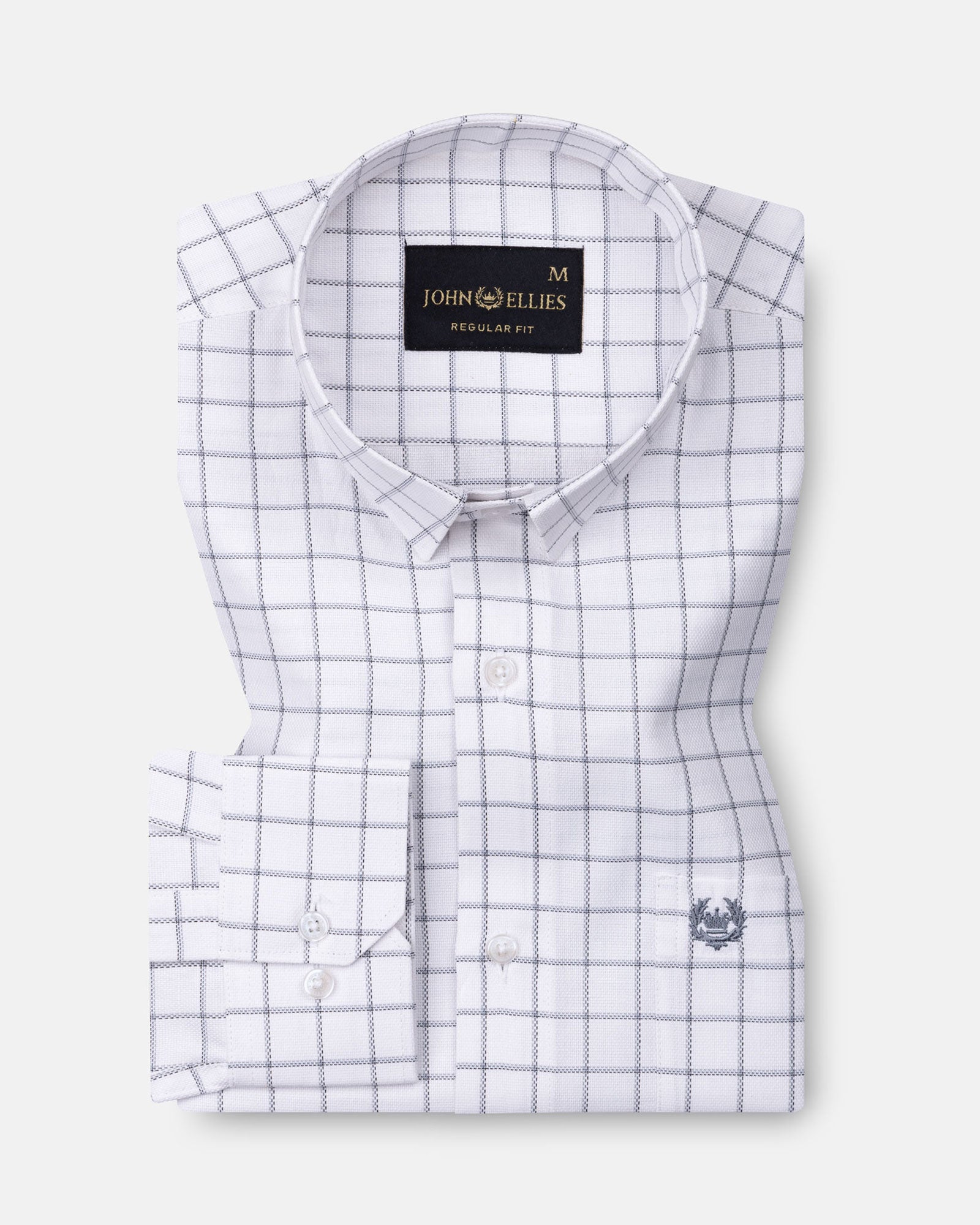 Herens Silver Windowpane Check Cotton Shirt - John Ellies