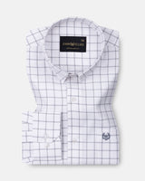 Herens Silver Windowpane Check Cotton Shirt