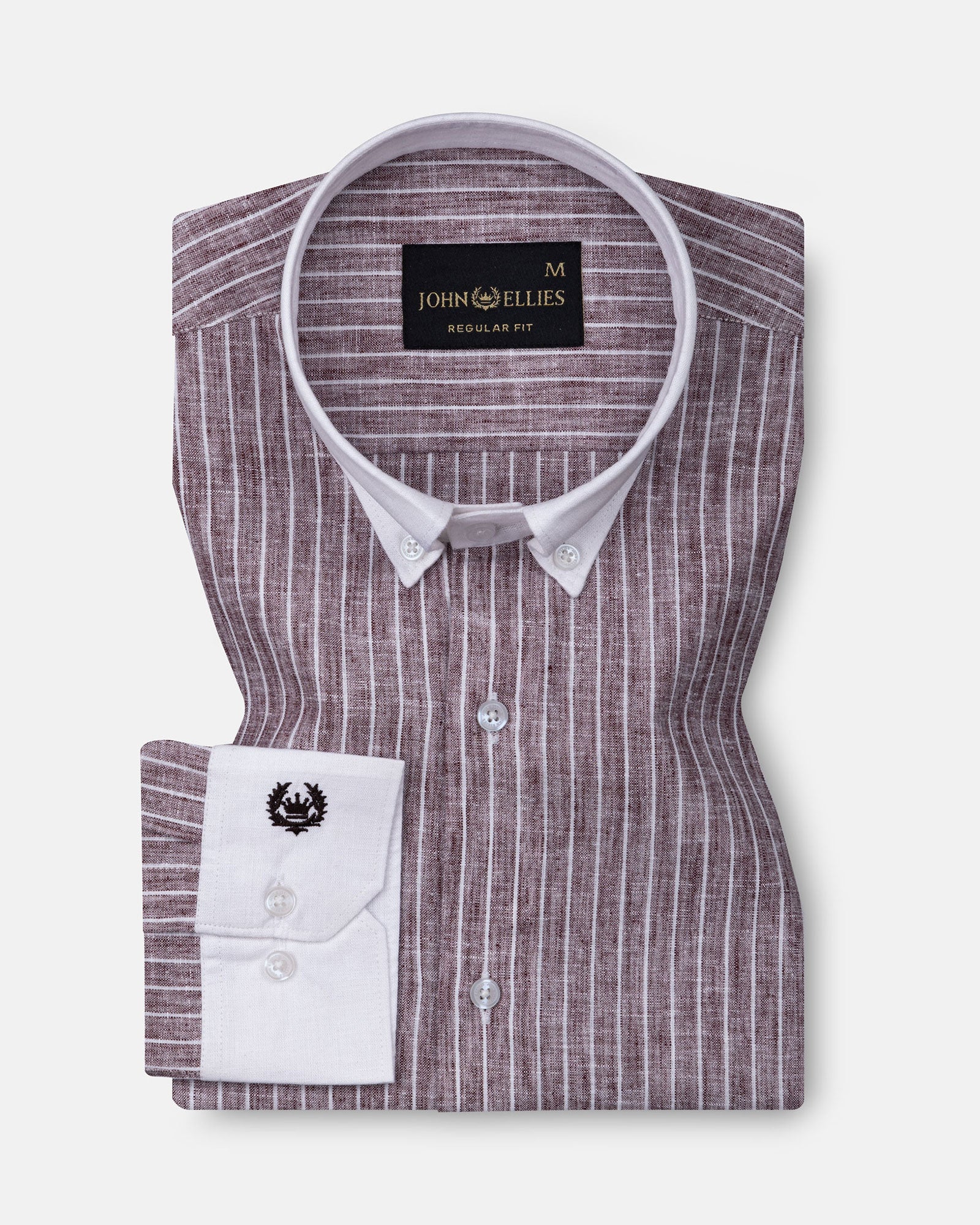 Marque Wine White Cuff Collar Stripes Linen Shirt - John Ellies
