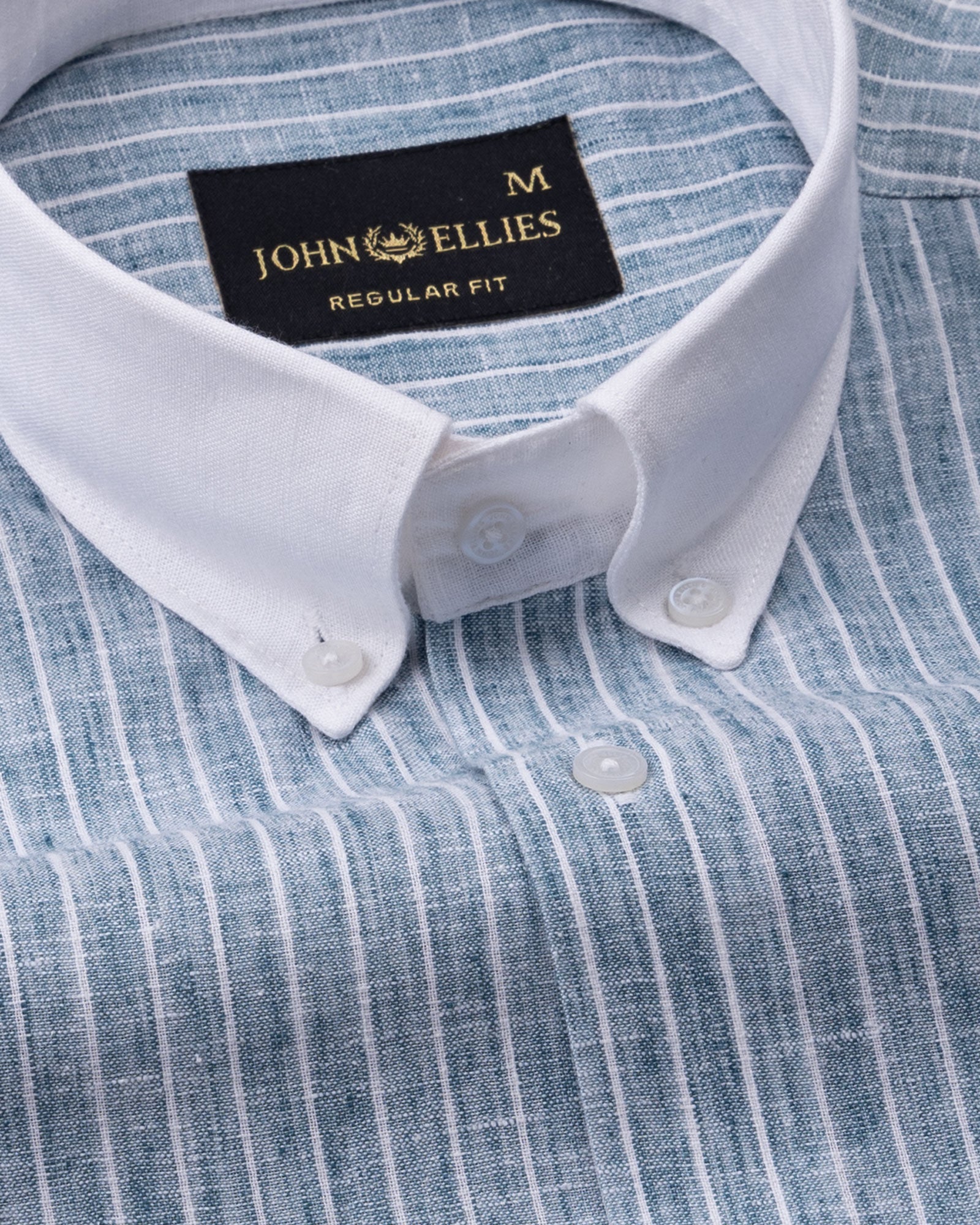 Marque Teal White Cuff Collar Stripes Linen Shirt - John Ellies