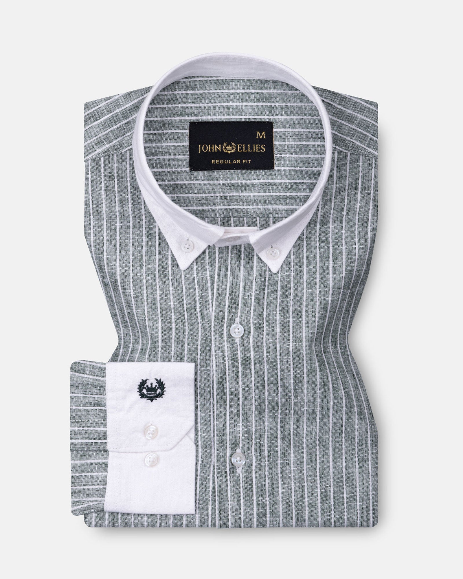 Marque Green White Cuff Collar Stripes Linen Shirt - John Ellies