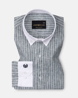 Marque Green White Cuff Collar Stripes Linen Shirt