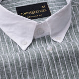 Marque Green White Cuff Collar Stripes Linen Shirt - John Ellies